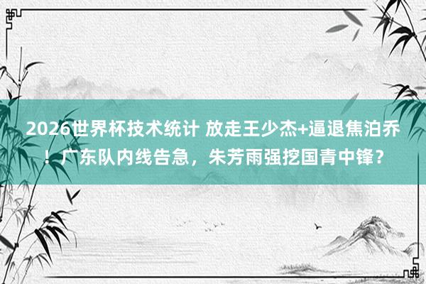 2026世界杯技术统计 放走王少杰+逼退焦泊乔!广东队内线告急,朱芳雨强挖国青中锋?
