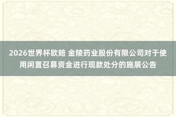2026世界杯欧赔 金陵药业股份有限公司对于使用闲置召募资金进行现款处分的施展公告