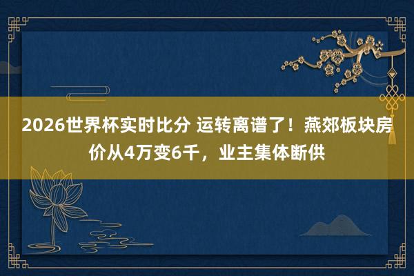 2026世界杯实时比分 运转离谱了!燕郊板块房价从4万变6千,业主集体断供