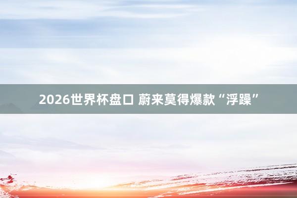 2026世界杯盘口 蔚来莫得爆款“浮躁”