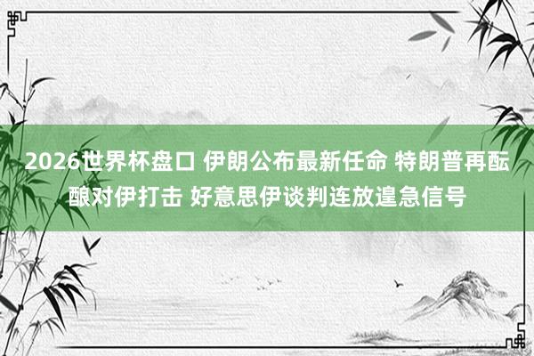2026世界杯盘口 伊朗公布最新任命 特朗普再酝酿对伊打击 好意思伊谈判连放遑急信号