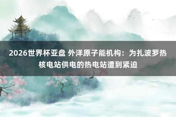 2026世界杯亚盘 外洋原子能机构:为扎波罗热核电站供电的热电站遭到紧迫