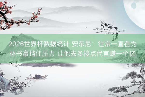 2026世界杯数据统计 安东尼:往常一直在为林书豪挡住压力 让他去多接点代言赚一个亿