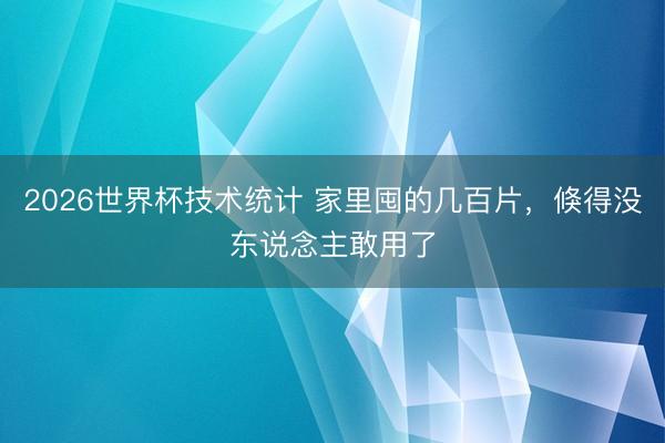 2026世界杯技术统计 家里囤的几百片,倏得没东说念主敢用了